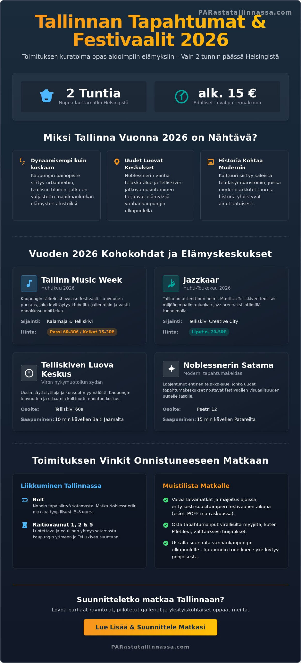 Tallinnan tapahtumat ja festivaalit 2026: Toimituksen tärpit ja suuri kalenteri
