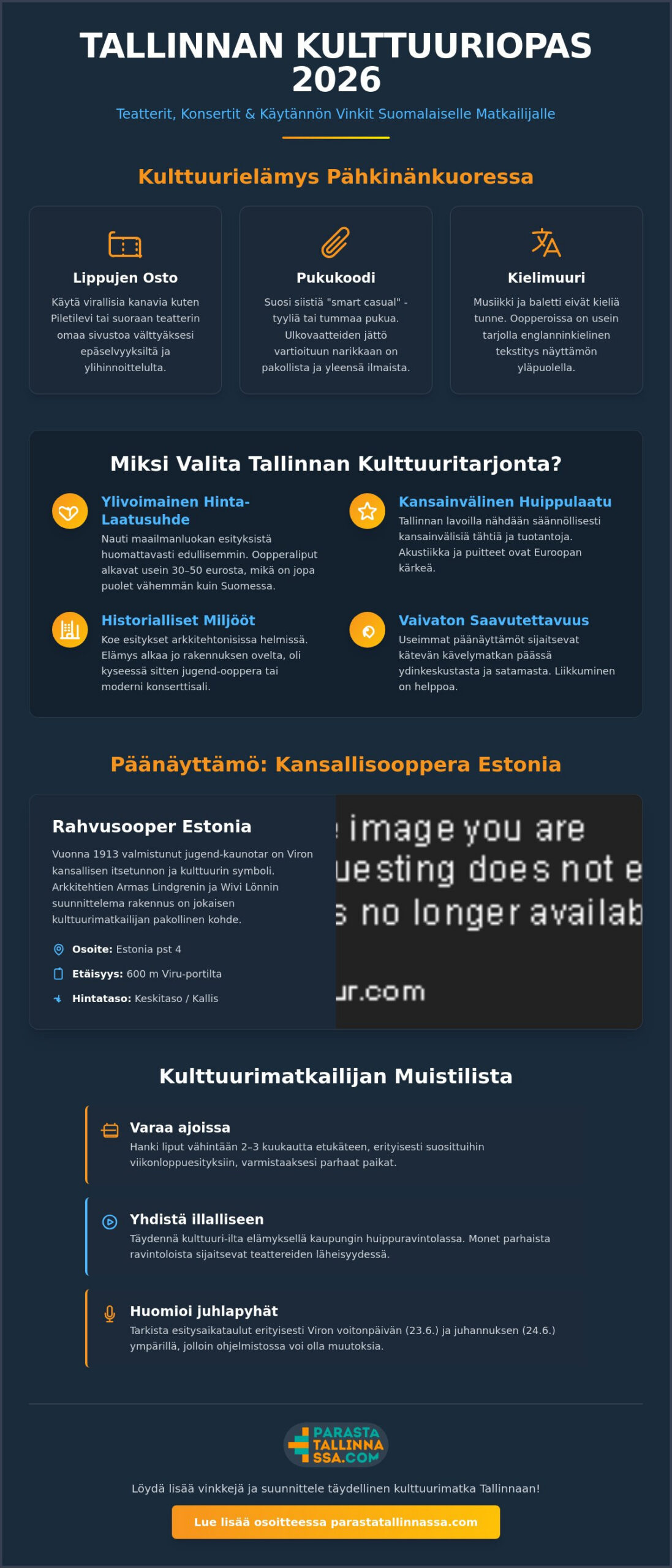 Teatterit ja konserttisalit Tallinnassa 2026: Kulttuurimatkailijan täydellinen opas